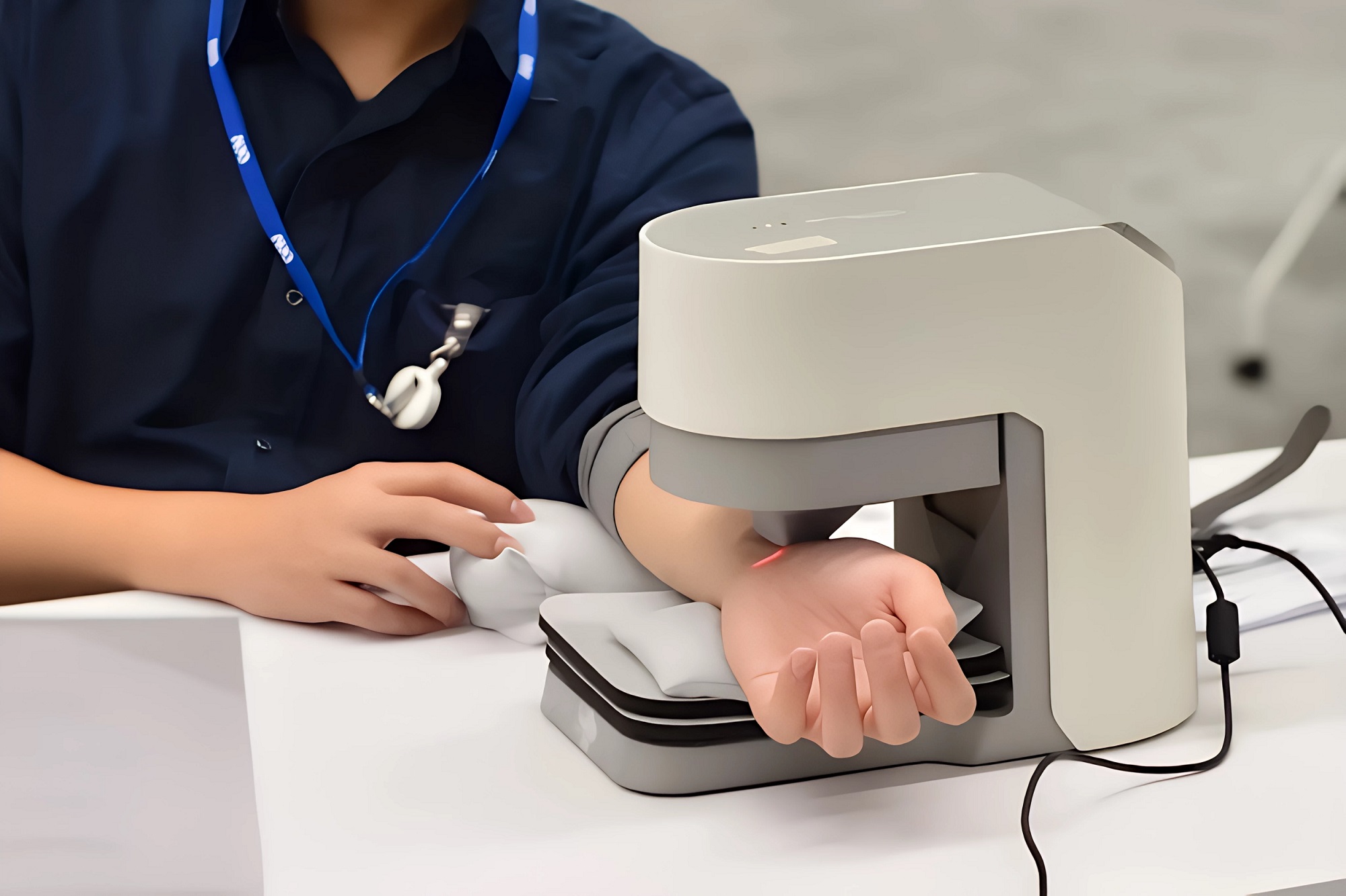 友達耘康中醫數位化檢測解決方案之脈象檢測系統採用高靈敏多點式壓力感測器，可真實還原「寸、關、尺」三部脈象量測結果