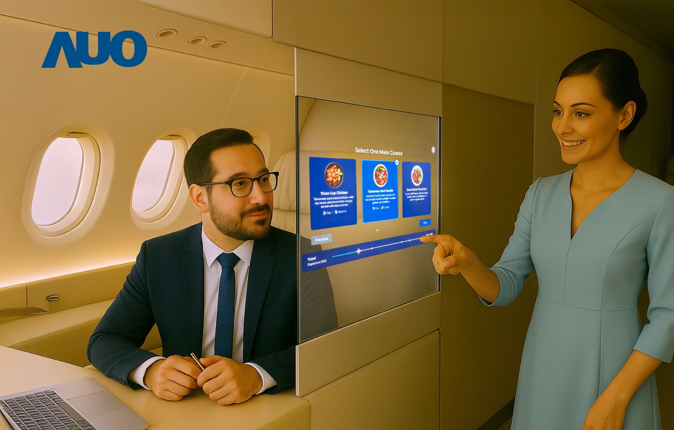 好体育全站登录平台研发全球最薄17.3 吋双面透明 Micro LED 显示器，可在同一屏幕之双边投射不同信息，创造独特的&rdquo;透明化&rdquo;互动；图为实时翻译交流应用情境