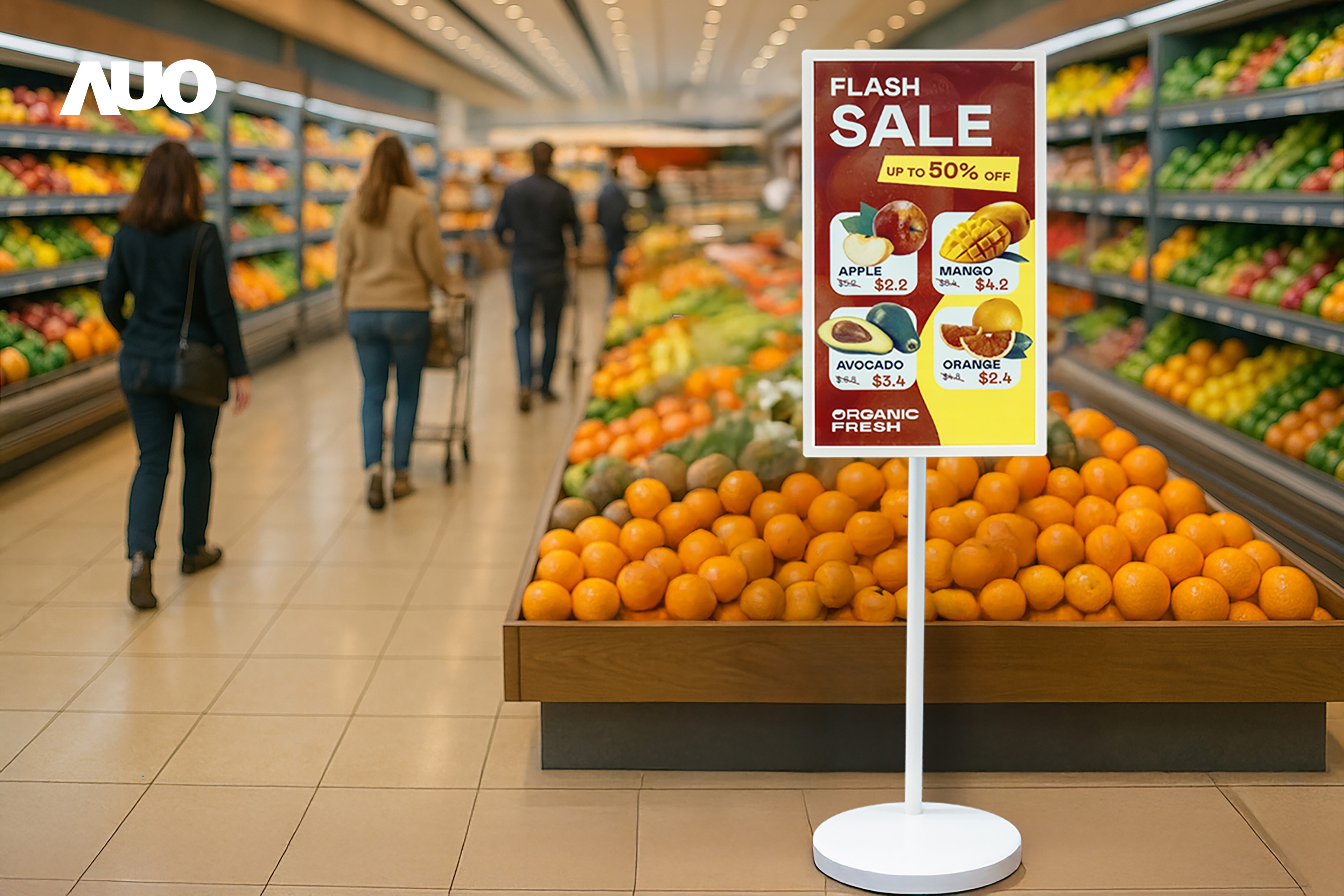 达擎首亮相低功耗、全彩的〝aecoPost电子纸解决方案〞，仅在更新画面时需要微量的电力驱动，无需布建电线的便捷设计，使其可灵活应用、随意置放，并可透过云端或行动装置app，轻松管理及排程广告内容，晋升店头营销利器。